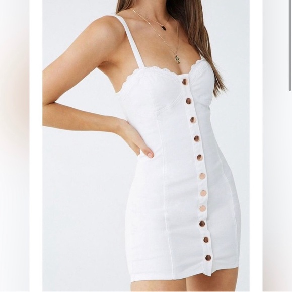 Denim Bustier Dress White F21 Size L - Picture 1 of 8